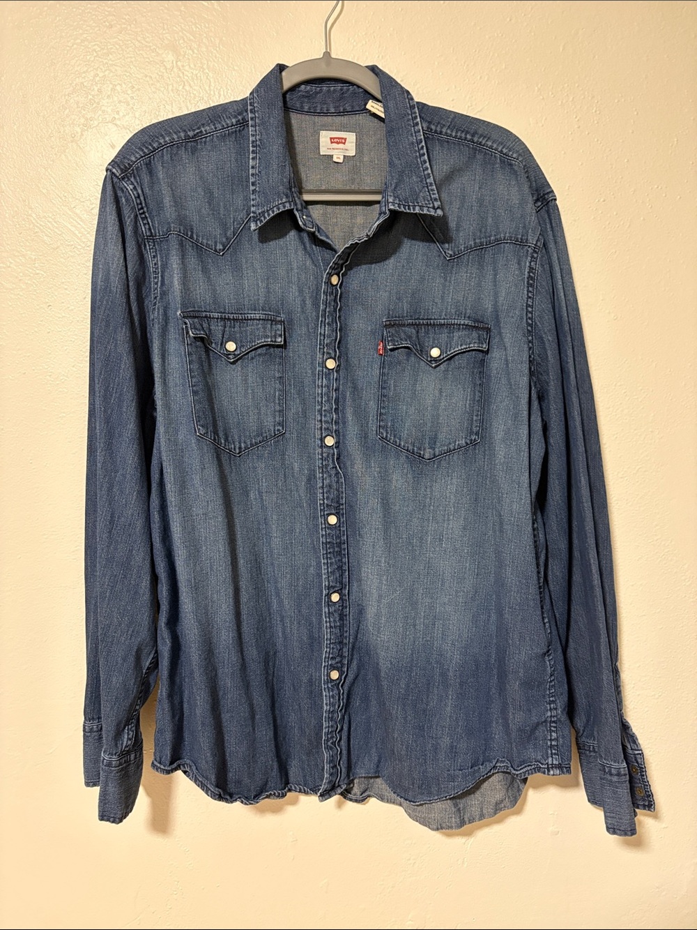Levi's Men's Blue Denim Western Pearl Snap Shirt